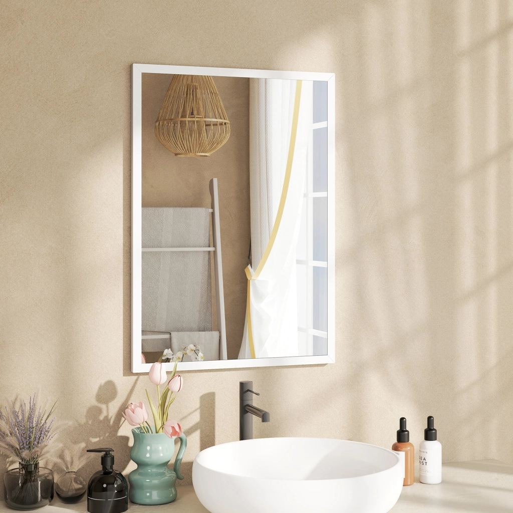 Specchio da Parete Rettangolare 50x70 cm in Vetro e MDF Bianco