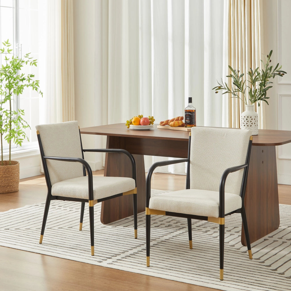 SEDIA da pranzo imbottita Set da 2 pezzi con braccioli 94x57x28 cm beige