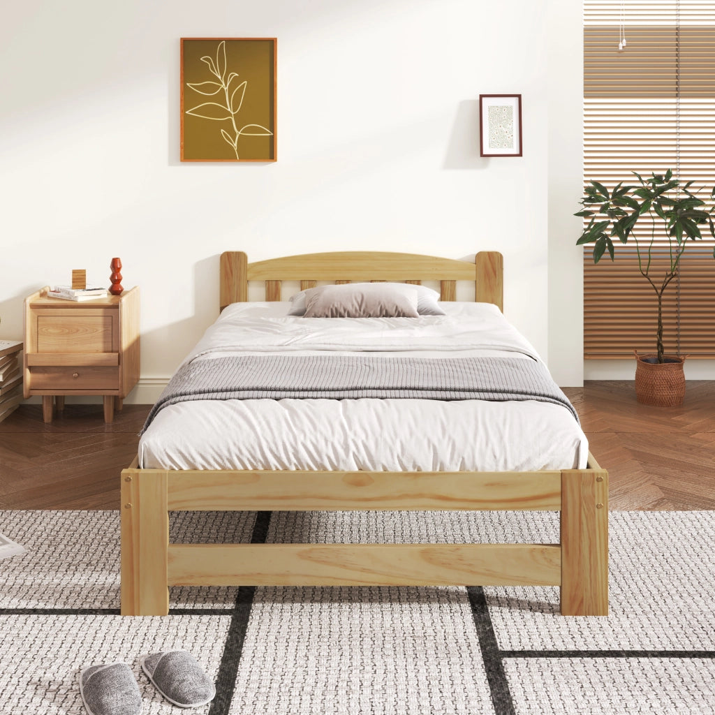 Letto singolo futon 90 ¡Á 200 cm con testiera e rete a doghe in legno color naturale con piede centrale