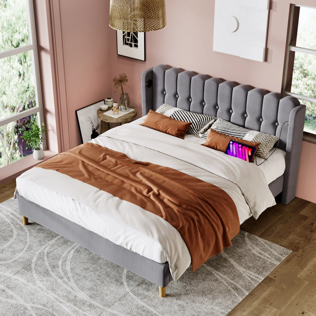 Letto matrimoniale imbottito 180x200 cm grigio