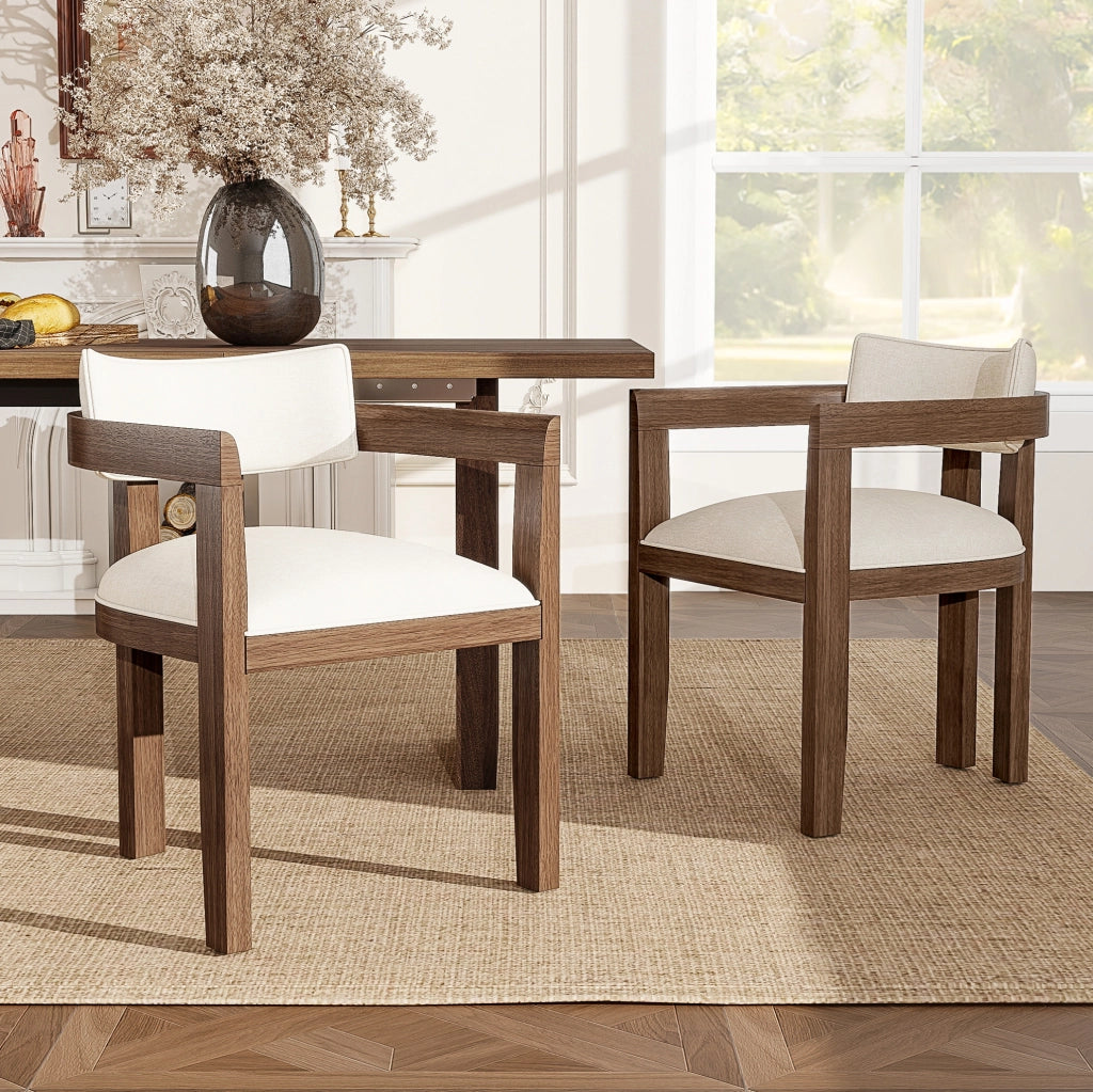 SEDIA con braccioli Set da 6 pezzi Legno massello e lino colore noce