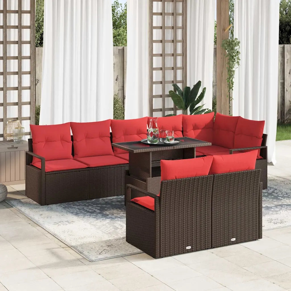 Set Divano da Giardino 9 pcs Marrone e Rosso polyrattan 3348850