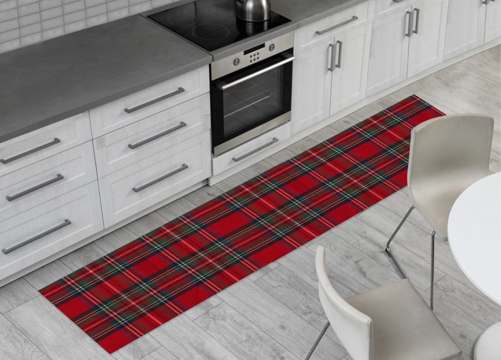 Tappeto Passatoia Con Retro Antiscivolo Disegno Natalina Lurex Tartan Scozzese Rosso - 50x50 - Natalina