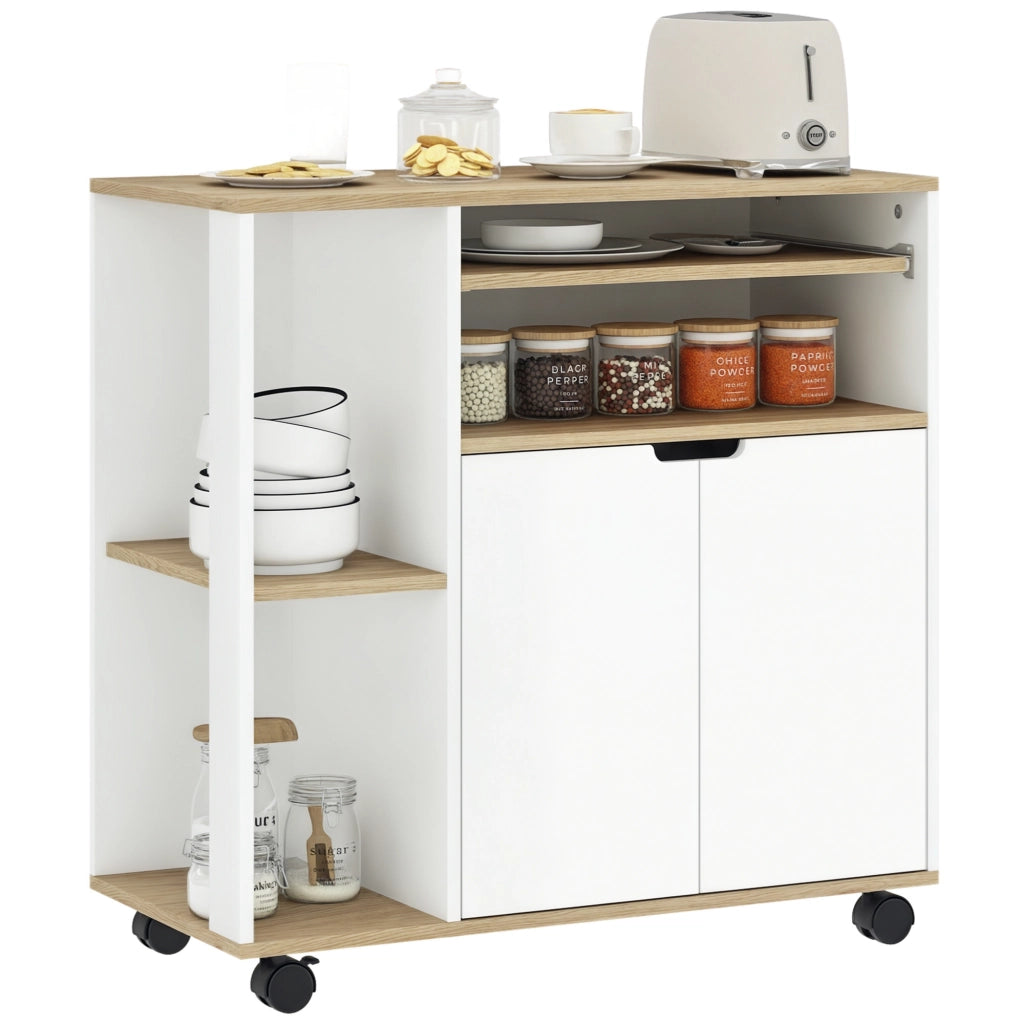 Carrello da cucina con ruote ¨C Xylo ¨C Bianco con ripiani regolabili e ante