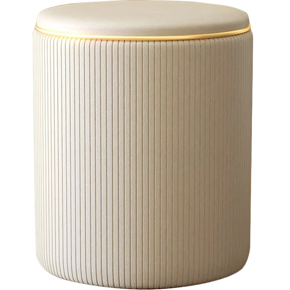 Pouf Contenitore Ecopelle Beige Decoro Oro Poggiapiedi Seduta Imbottita 35x45cm