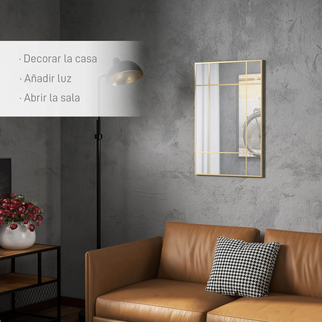 Specchio da Parete Rettangolare ¨C Xylo ¨C Cornice Metallo Dorato 90x60 cm