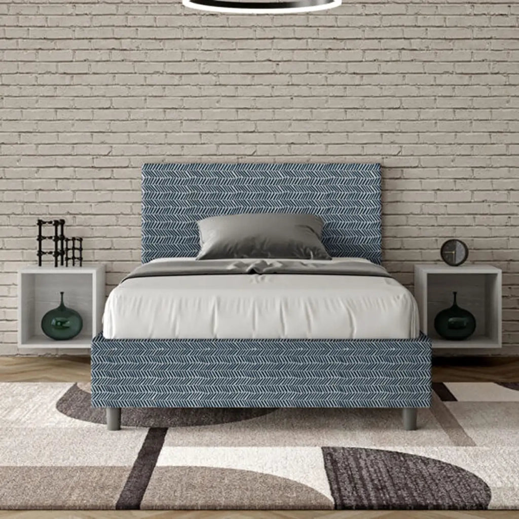 Letto una piazza e mezza contenitore imbottito 120x210 tessuto Aragona 8 blu Adele