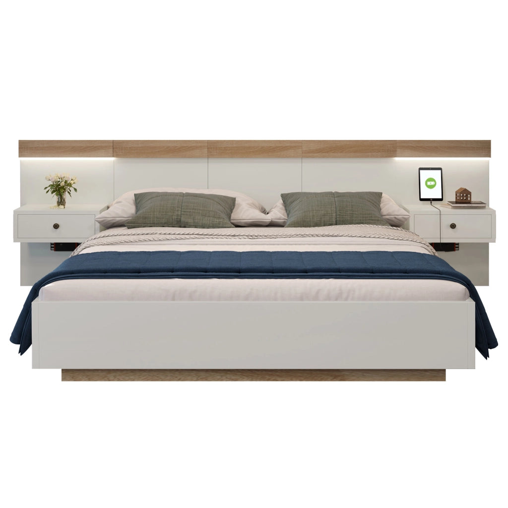Letto matrimoniale 180x200 cm con comodini LED