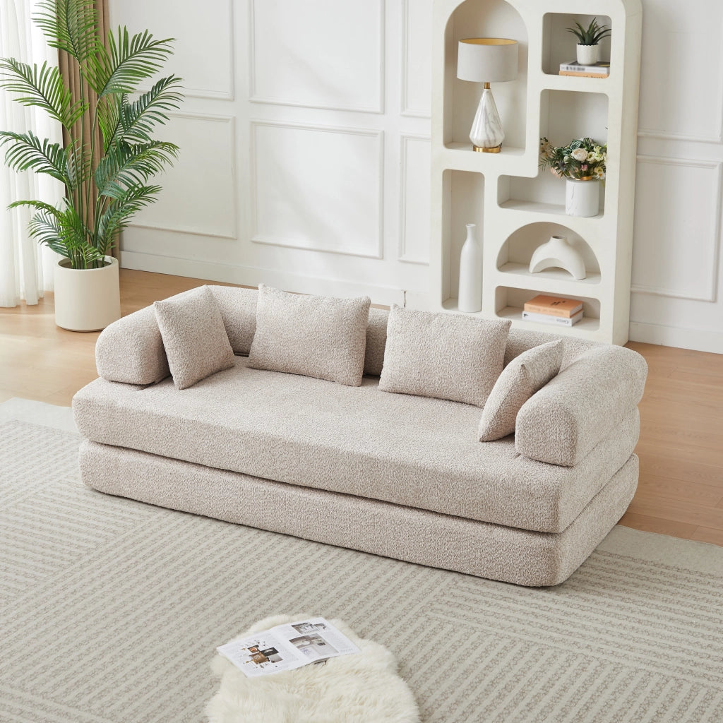 Divano letto modulare 4 in 1 con schienale regolabile in chenille khaki
