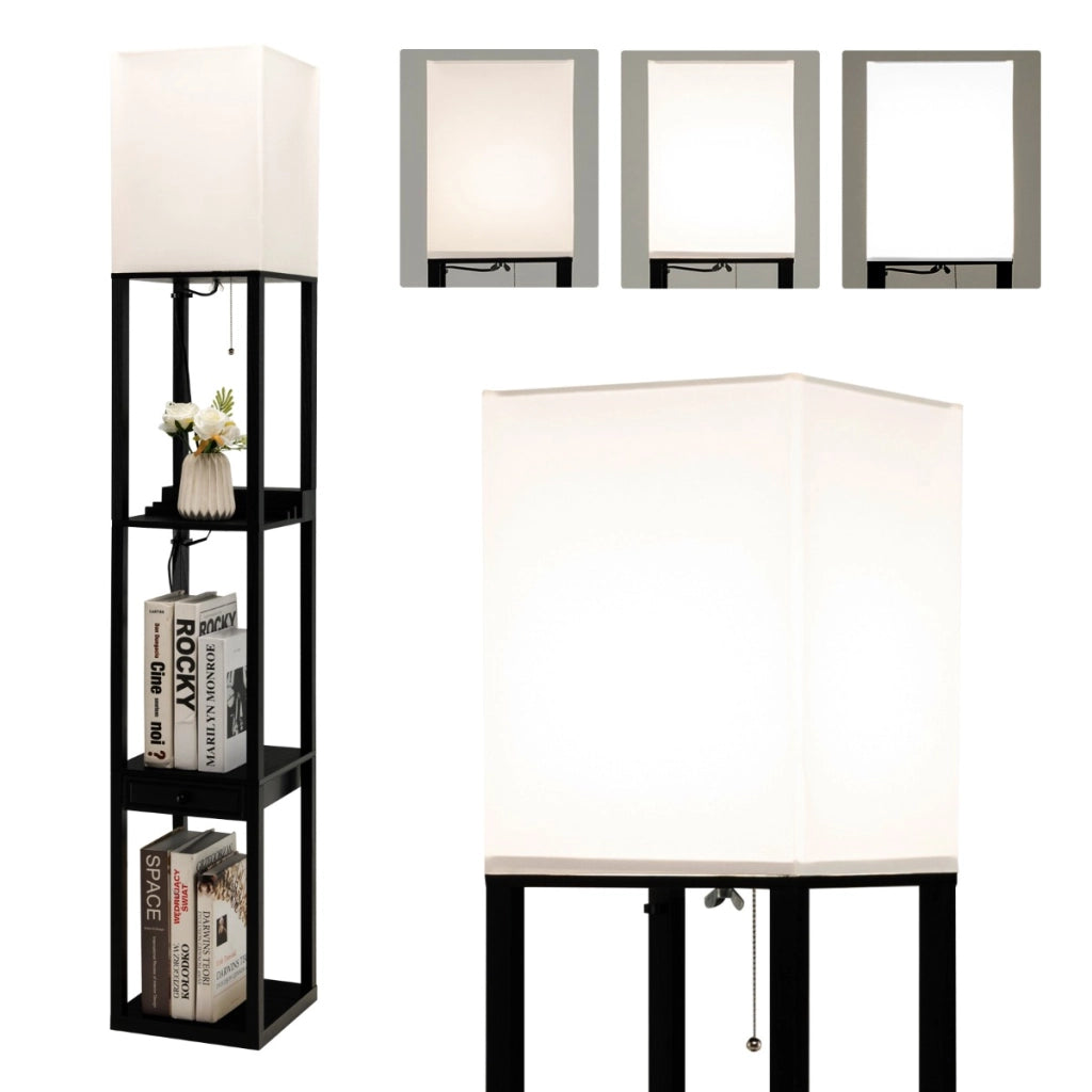 Lampada da terra con mensola cassetto porta USB, Lampada da terra con 3 regolazioni di luminosit¨¤ per soggiorno-Lampade