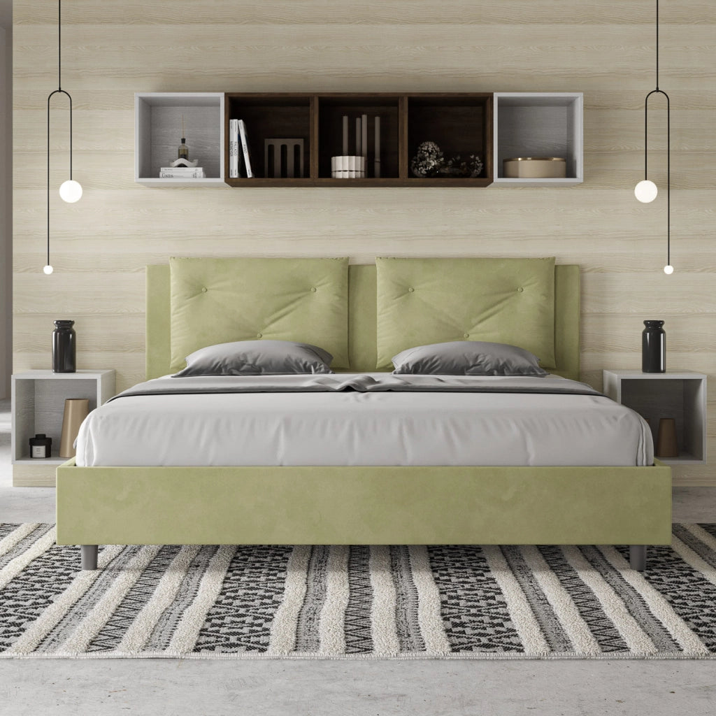 BS COM Letto senza rete imbottito 180x210 microfibra tè verde
