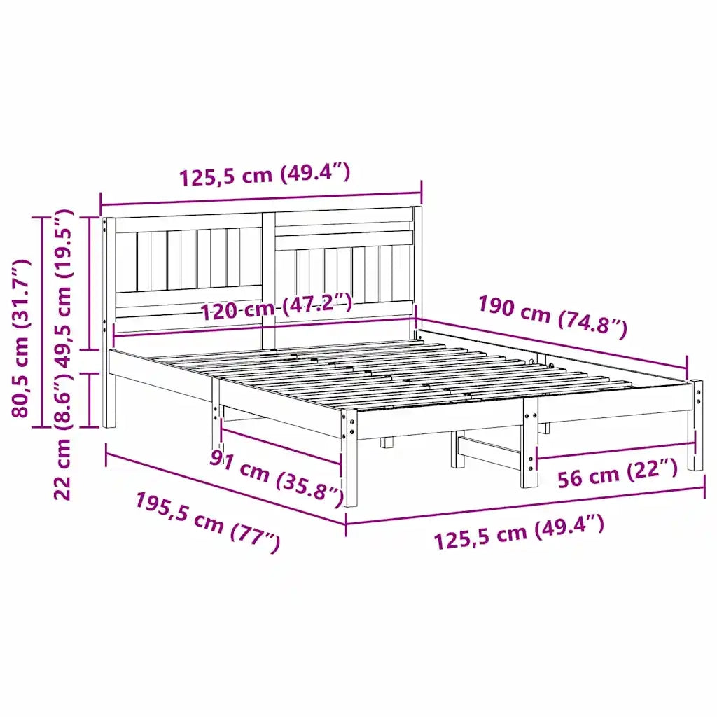 Letto matrimoniale | Letto per adulti | Struttura del letto Marrone 120 x 190 cm Pino massello