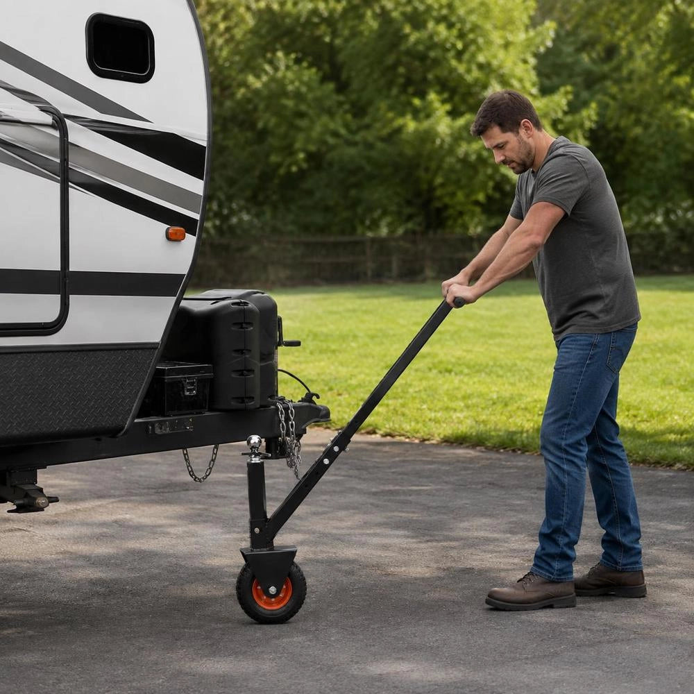 Trailer Maneuvering Aid, 136kg Vertical Load Capacity, 42 & 56cm Height-adjustable Trailer Trolley, With 47.6 & 50.8mm Balls, 8.5 Inch Pneumatic Rubber Tires, For Moving Motorhome Trailers