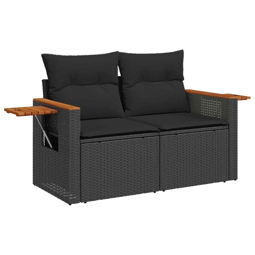 Set Divano da Giardino con cuscino 11 pcs Nero polyrattan