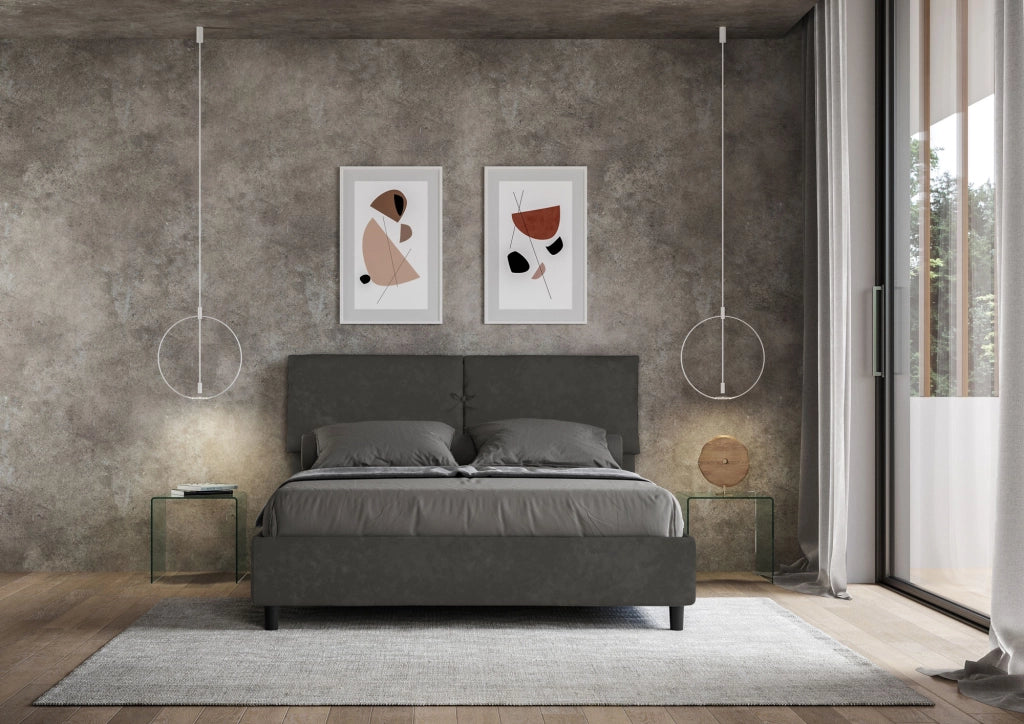 BS COM Letto matrimoniale senza rete imbottito 160x210 microfibra grigio