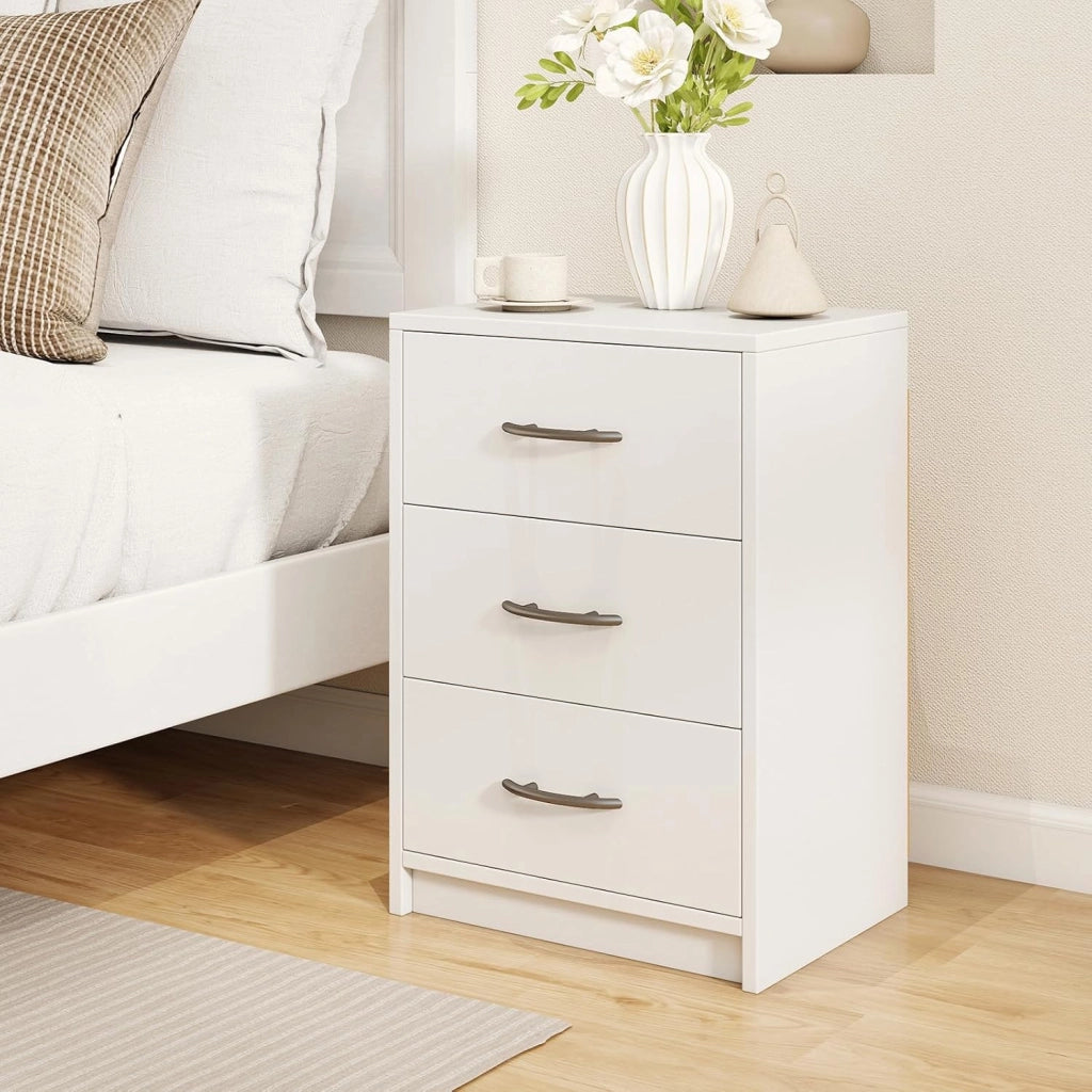 Comodino Camera da Letto con 3 Cassetti, Comodino Salvaspazio in Legno, Comodino Mobile da Letto con Kit Antiribaltamento, per Soggiorno e Studio, 38,5 x 28 x 54 cm (Bianco, 3 Cassetti)