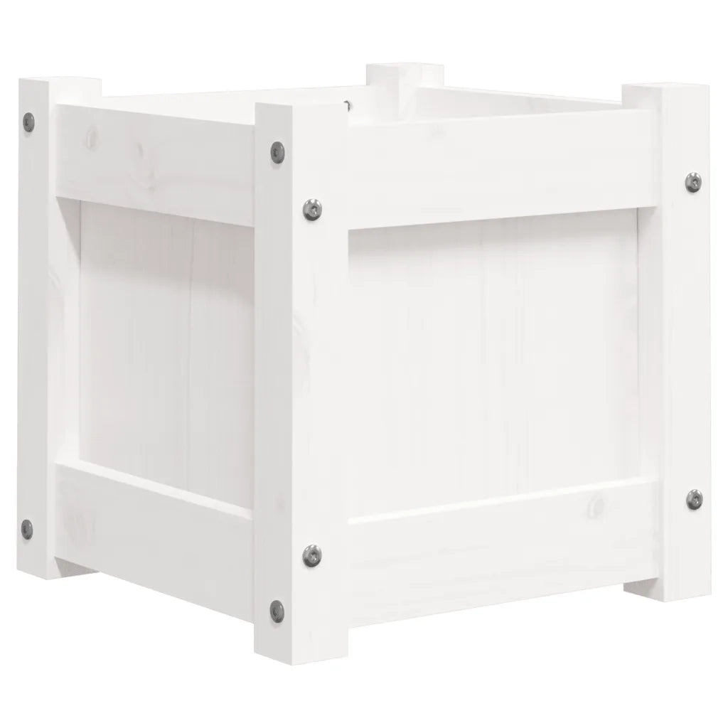 Fioriera | Cassetta per fiori | Vaso da Giardino Bianca 31x31x31 cm Legno Massello di Pino
