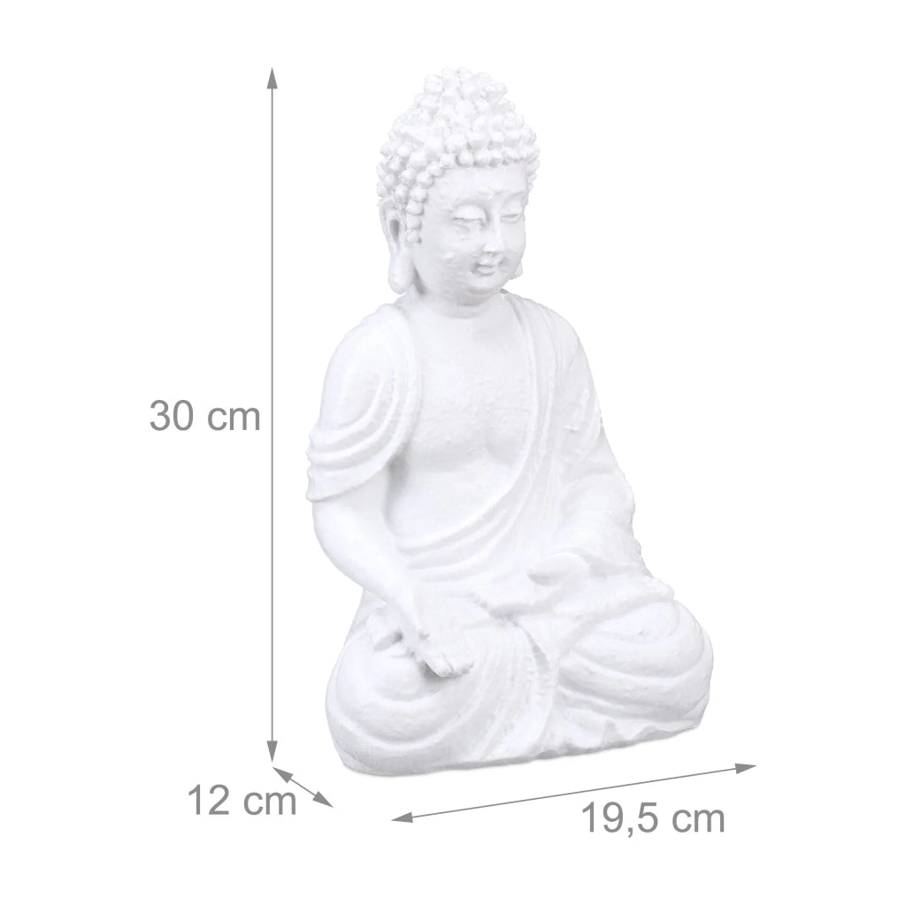 Statua di Buddha meditativa decorazione interni esterni 30 cm in poliresina bianca 13_0011735