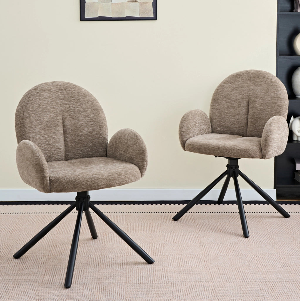 SEDIA Girevole da pranzo Set da 2 pezzi con braccioli Chenille Nero/Taupe