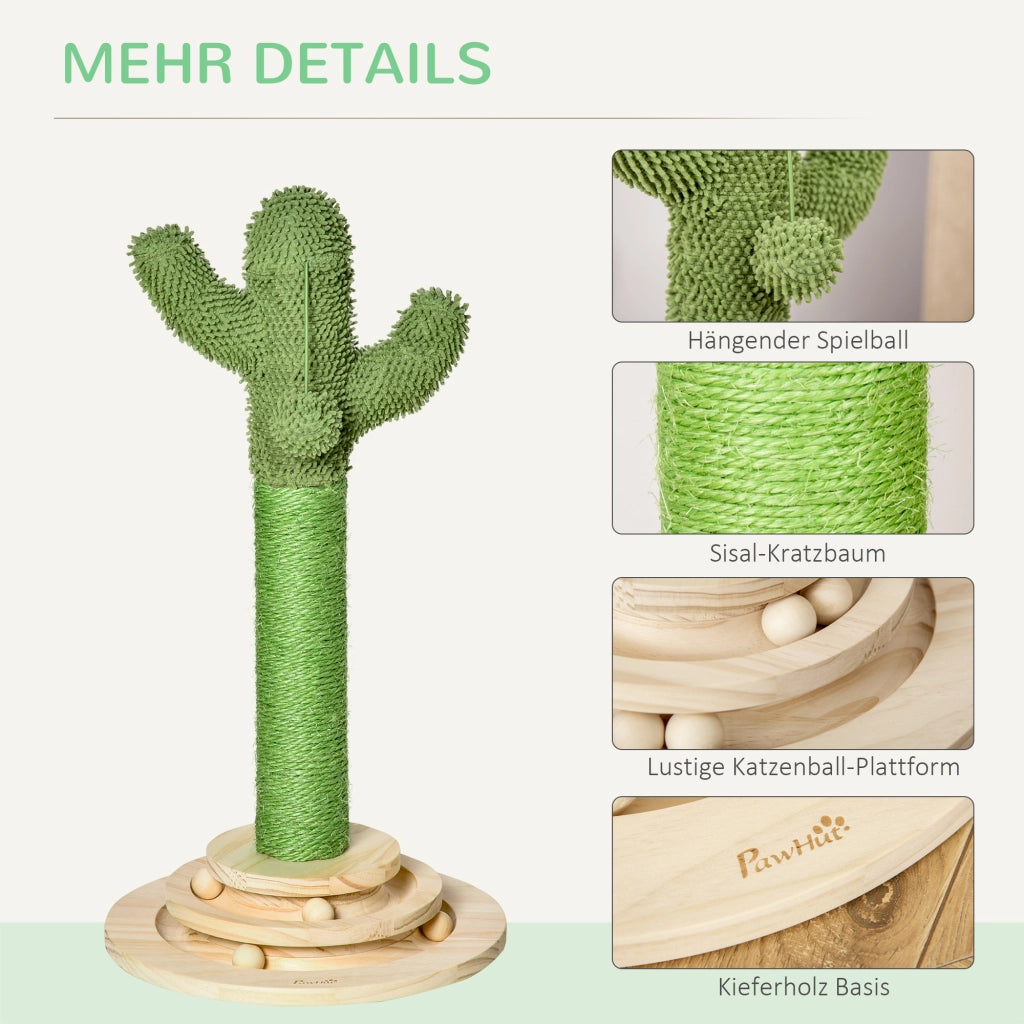 Tiragraffi a Colonna Cactus 60cm ¨C Xylo ¨C Sisal con Piattaforma e Palla Gioco Verde