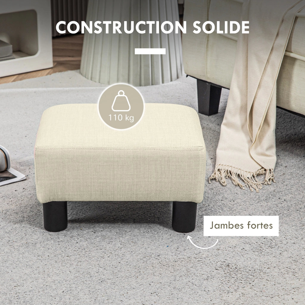 Pouf Poggiapiedi Basso in Tessuto di Lino Beige Sgabello Salotto 40 x 30 x 24 cm Portata 110 kg Compatto