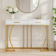 Tavolo consolle da ingresso con cassetto, struttura in metallo, piano in MDF, bianco, 60 kg, 110x32x85 cm