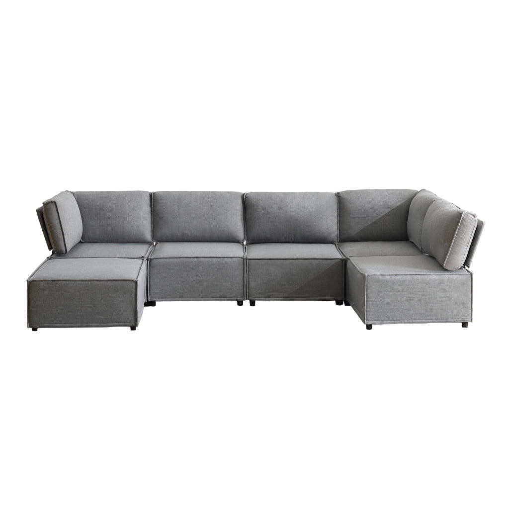 Divano modulare 308x152x77 cm in legno, grigio chiaro, trasformabile in letto