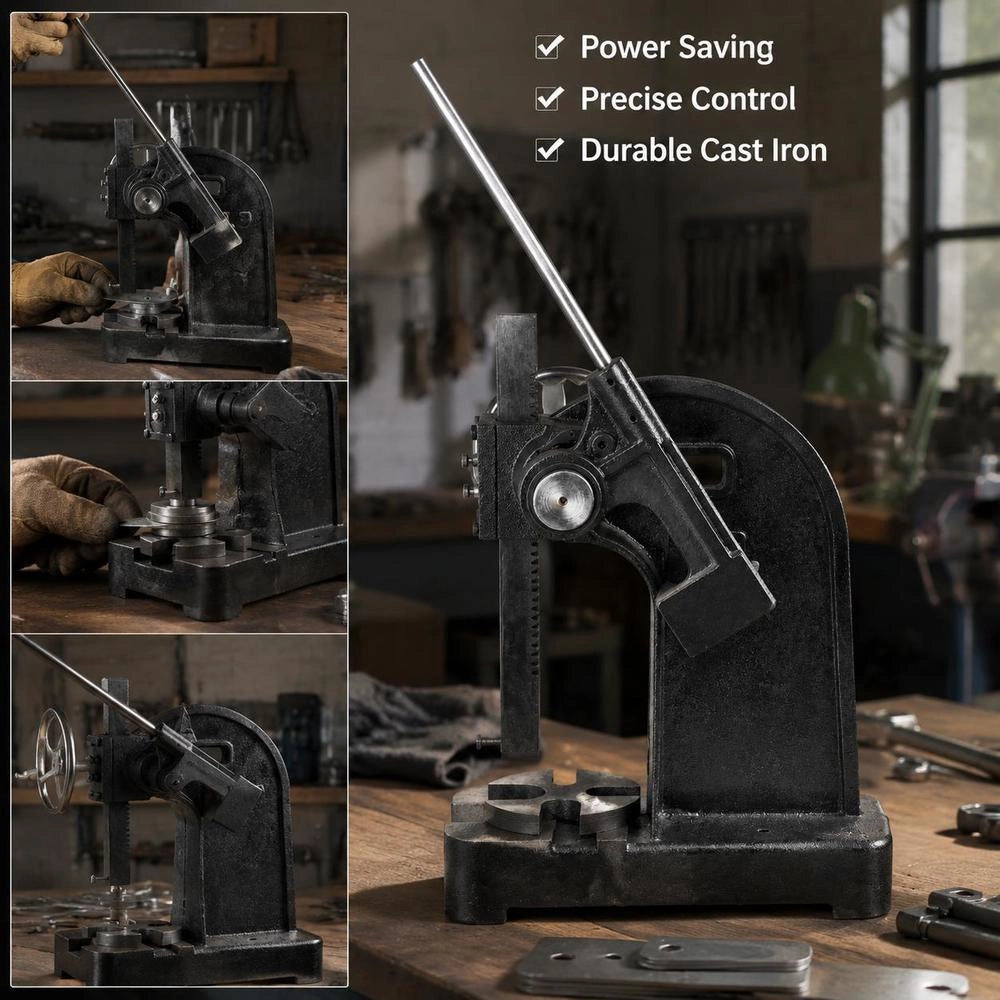 Mandrel Press, 3 T Ratchet Mandrel Press, Ratchet Lever Mandrel Press With Handwheel, 310 Mm Maximum Height, Manual Desktop Die Press Made Of Cast Iron, For Punching, Bending, Stretching, Forming