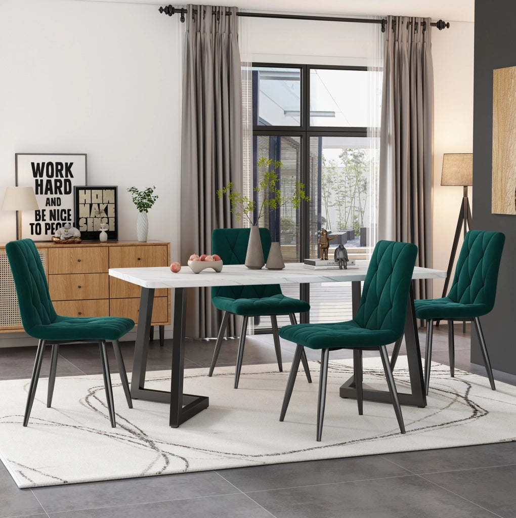 Set di 4 Sedie da Pranzo in Velluto Twill Verde Scuro con Struttura in Metallo