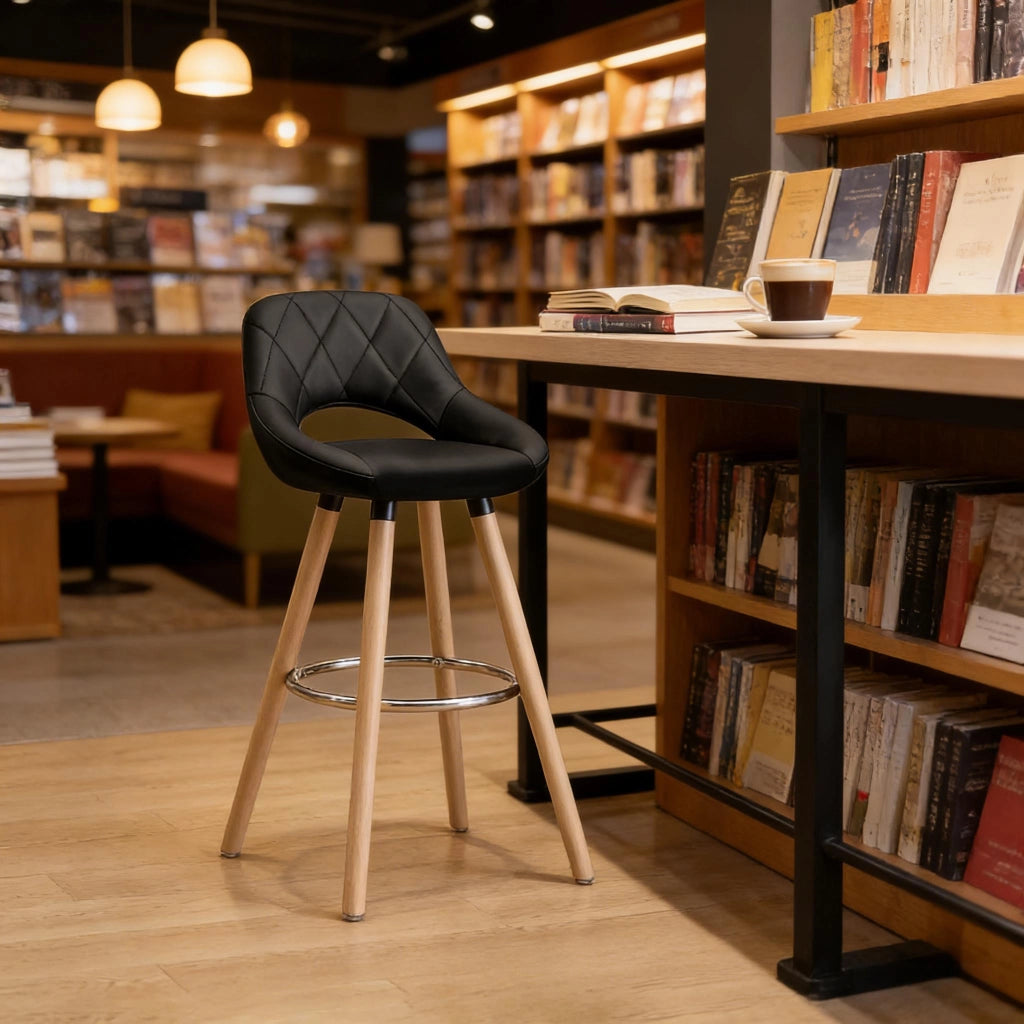 SGABELLO Bar con Schienale 68 cm Nero in Similpelle e Legno