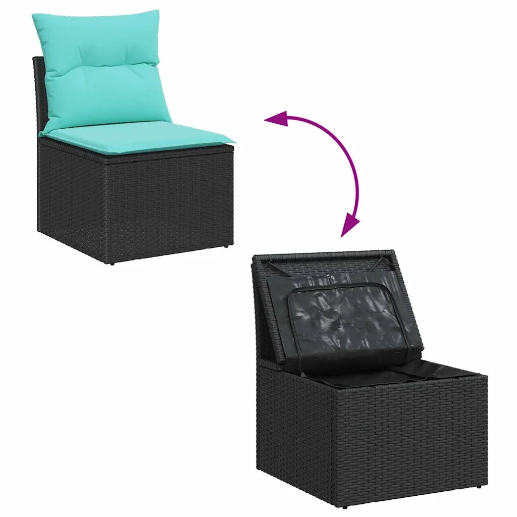 Set Divano da Giardino 7 pcs Nero e Turchese polyrattan 3354865