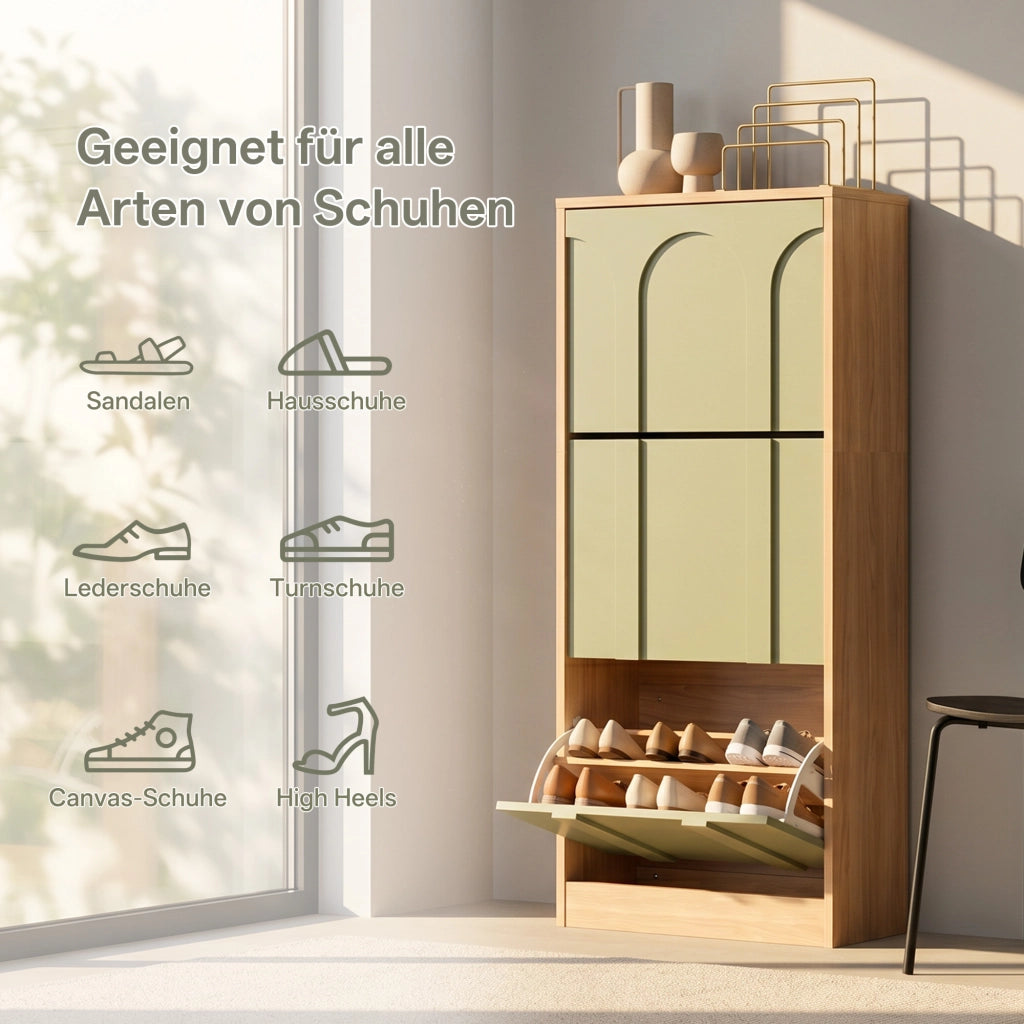 UEV Schmaler Schuhschrank mit 3 Klappen, Modernes Schuhregal (Grün)