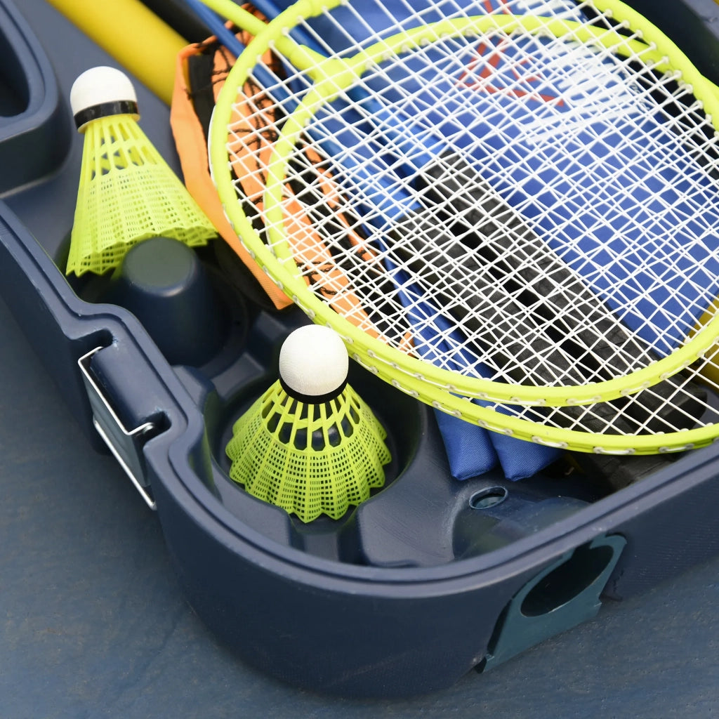 Rete da Badminton con Supporto Portatile, Giallo e Blu, Inclusi 4 Racchette