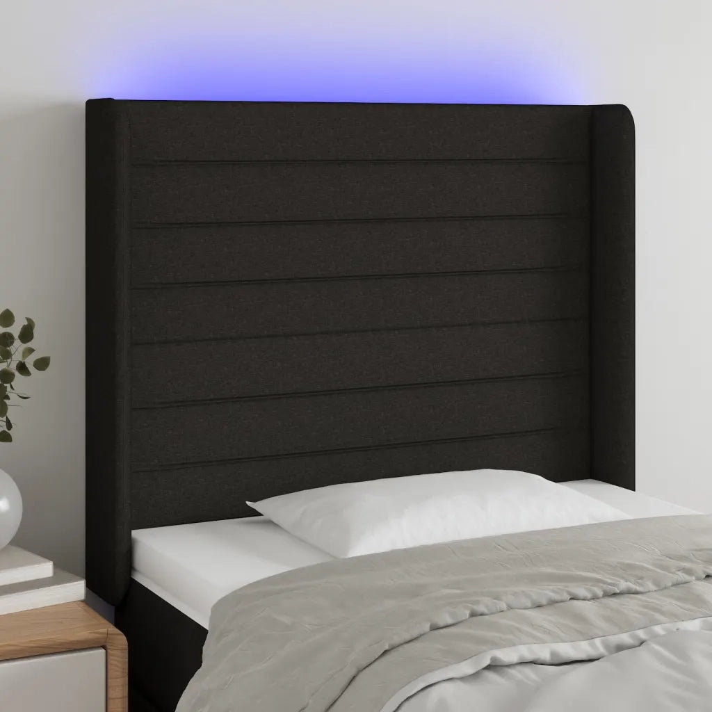 Testiera | Testata a LED Nera 103x16x118/128 cm in Tessuto