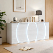 Credenza e madia LED autoportante con 3 ante e ripiani regolabili per soggiorno, in truciolare bianco, 150 × 40 × 70 cm