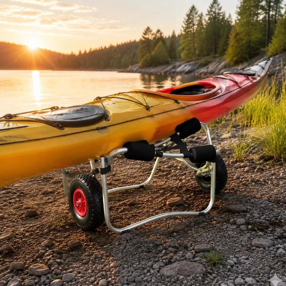 Aluminum Kayak Cart With Foam Pads And Inflatable Wheels, Foldable Design For Sand And Gravel Terrain, Universal Canoe Trolley