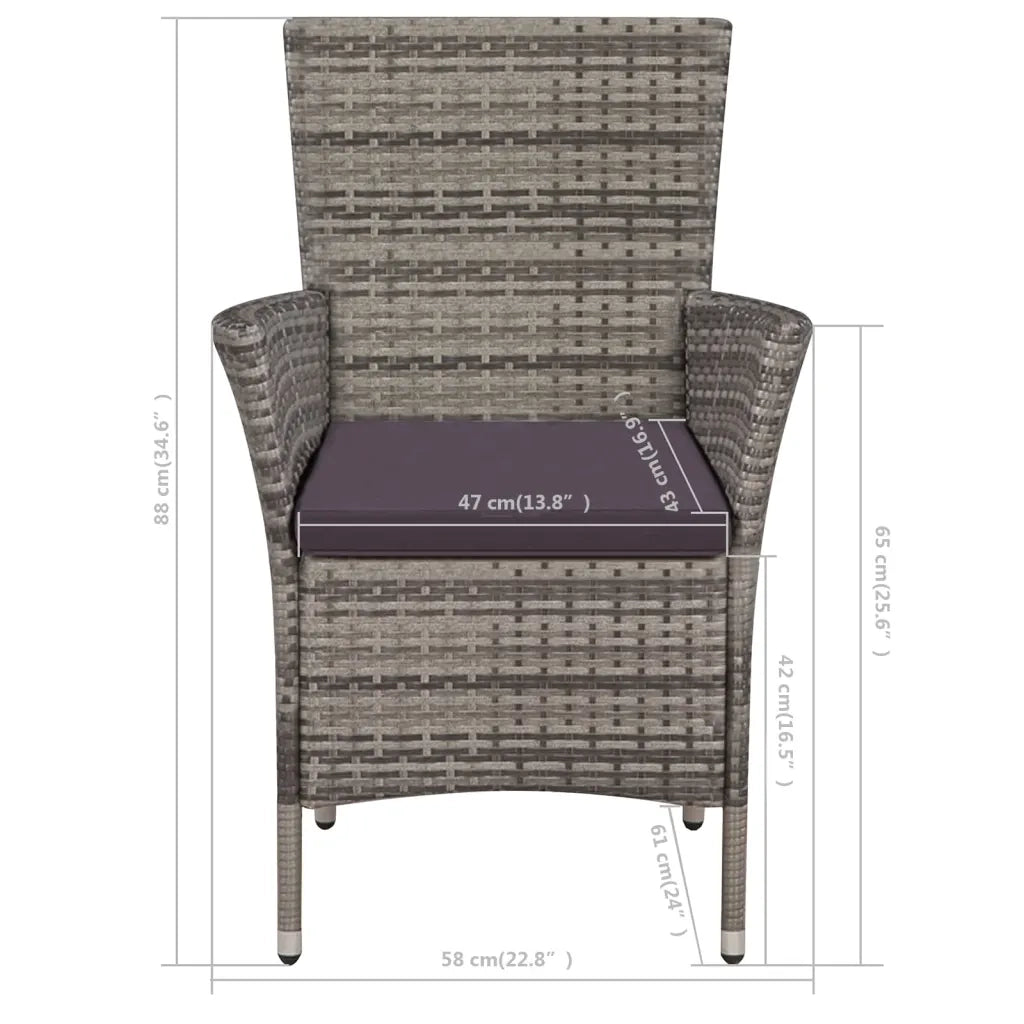 Set da Bistrot 3 pz | Set Salotto da Giardino in Polyrattan Grigio