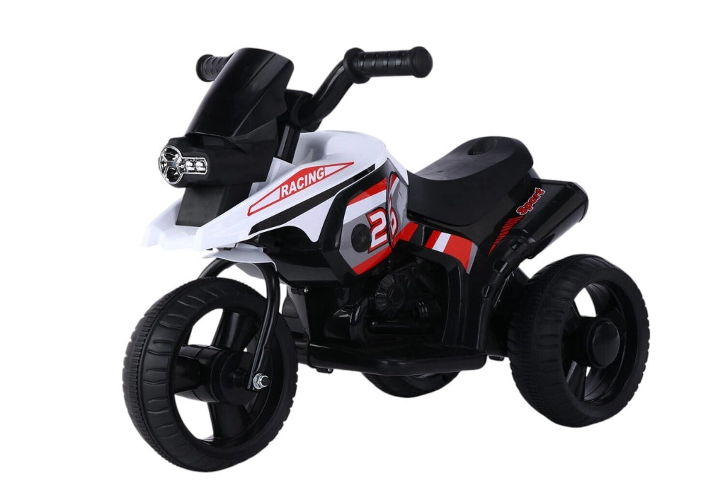Moto Elettrica per Bambini 6V 3 Ruote con Suoni e Luci Bianco