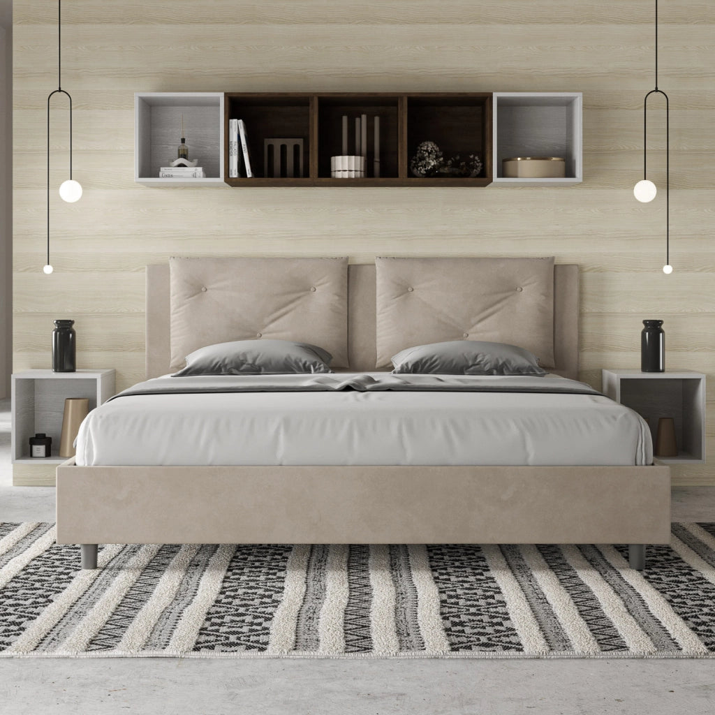 BS COM Letto matrimoniale king size senza rete imbottito 170x210 microfibra sabbia