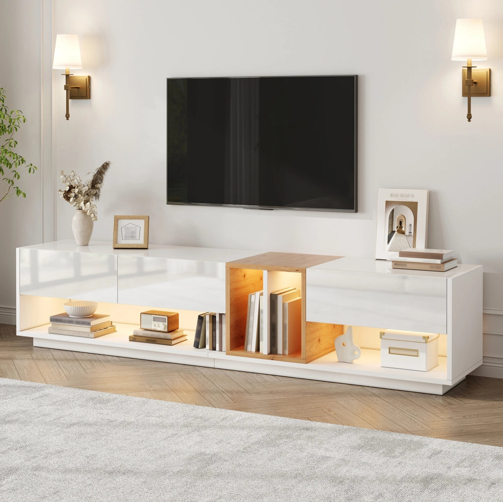 MOBILE TV con LED e controllo App 190x38x42 cm Bianco Lucido