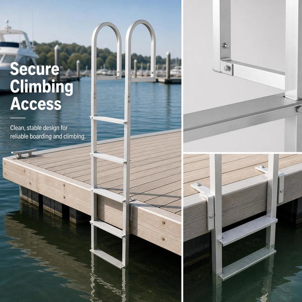 Scaletta Smontabile Per Molo, Scaletta Dritta Da Pontile, 4 Gradini Larghi E Antiscivolo, Portata Massima 227 Kg, Struttura In Lega Di Alluminio, Sgancio Rapido, Per Laghi E Barche A Pontone
