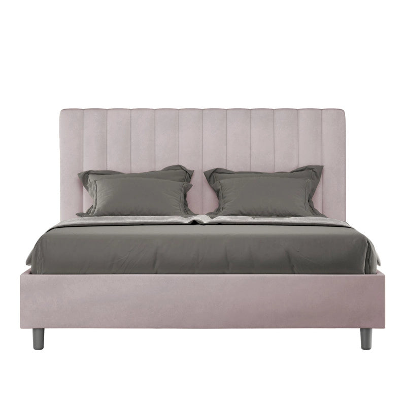 Letto imbottito Letto Matrimoniale alla Francese 150x190 cm Agueda - Con rete,Glicine,Microfibra