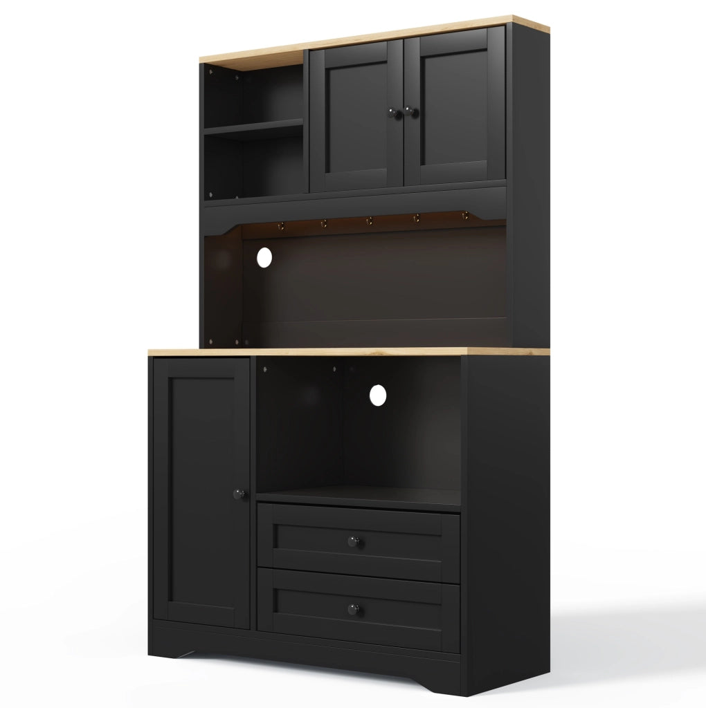 Mobile dispensa da cucina 100x40x163 cm con LED, prese e USB in MDF nero