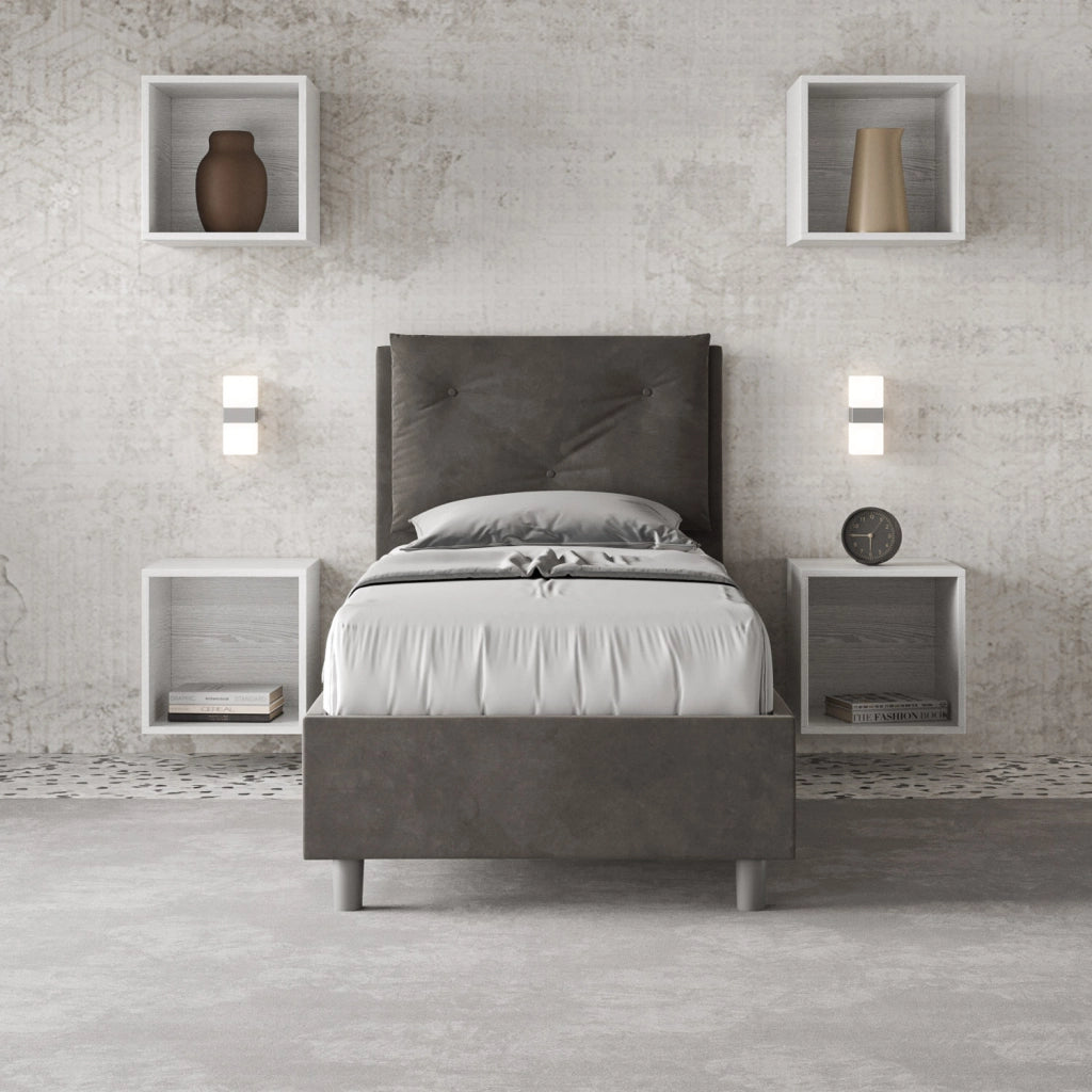 BS COM Letto singolo senza rete imbottito 80x210 microfibra grigio