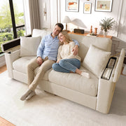 Divano 2 posti con contenitore ¨C Minimal ¨C Beige tessuto imbottito con cuscini