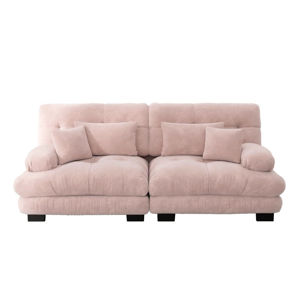 Divano Angolare Chenille ¨C MINIMAL ¨C Rosa, Cuscini, Braccioli, Massello