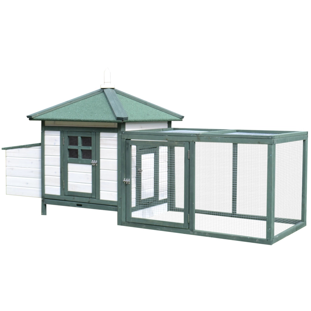 Pollaio da Giardino ¨C Minimal ¨C Legno, Bianco e Verde, 196x76x97cm
