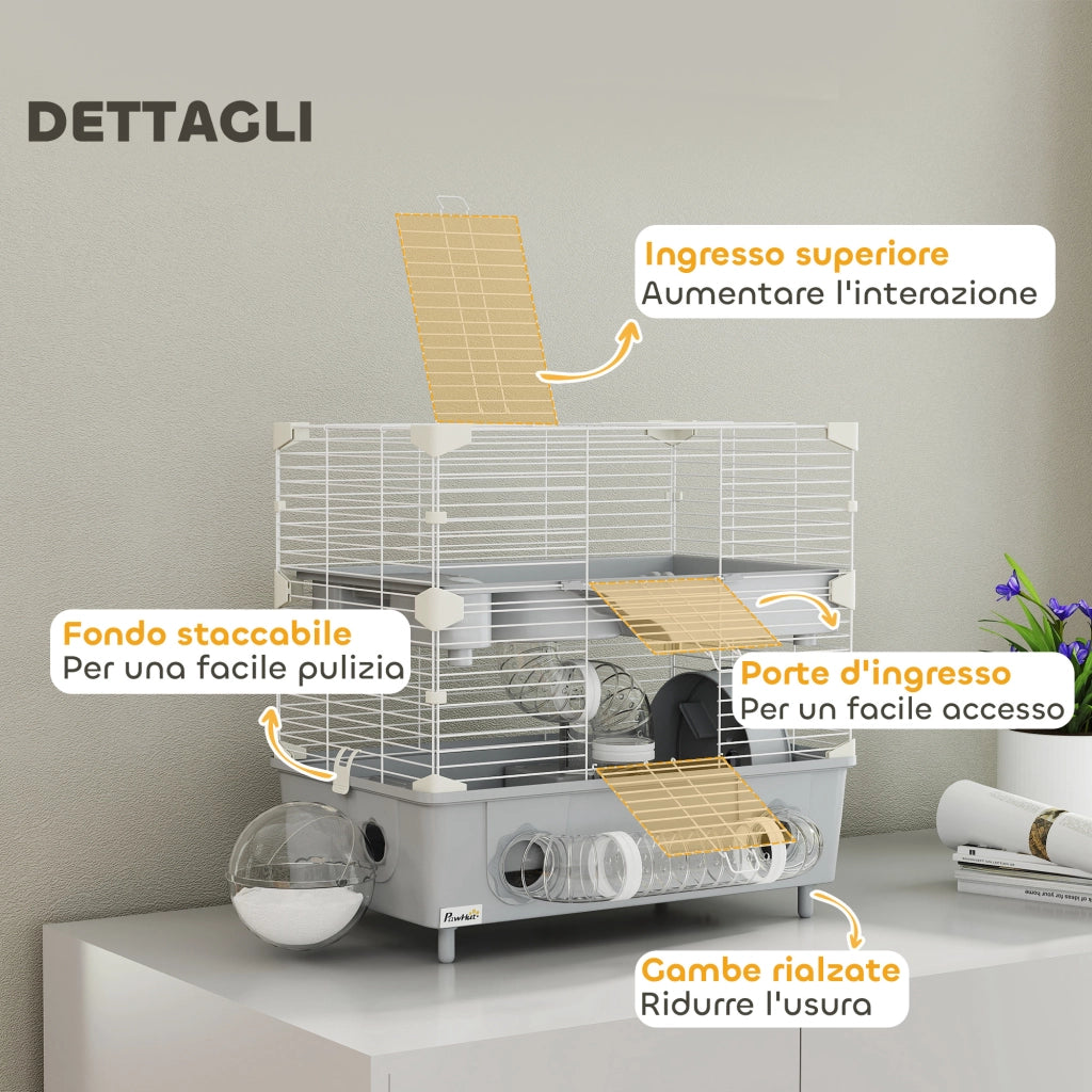 Gabbia per Criceti 2 Livelli ¨C Xylo ¨C Grigio e Bianco 44.5x28x44 cm