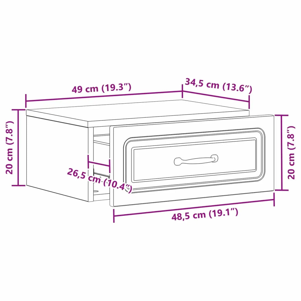 Mobiletto da notte a muro Nero 49 x 34,5 x 20 cm 899297