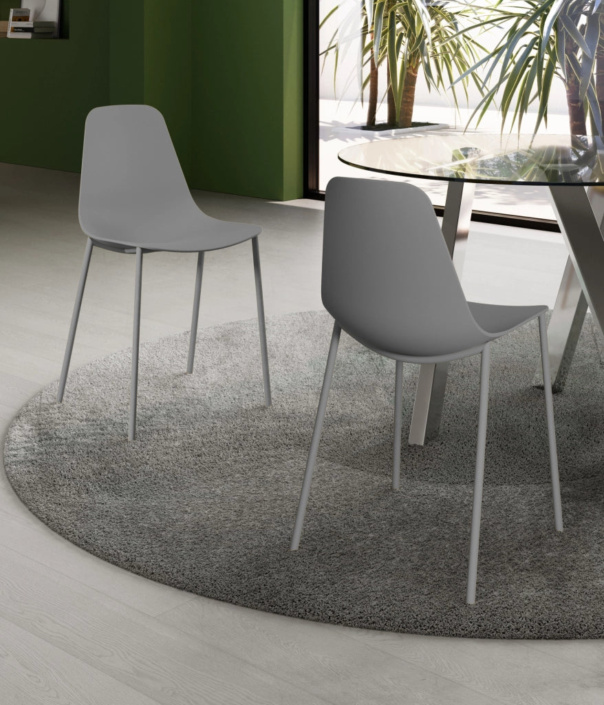 Sedia Frida Design Moderno in Polipropilene con Gambe in Metallo - Seduta Ergonomica per Arredo Interni Casa Ufficio - Grigio Chiaro